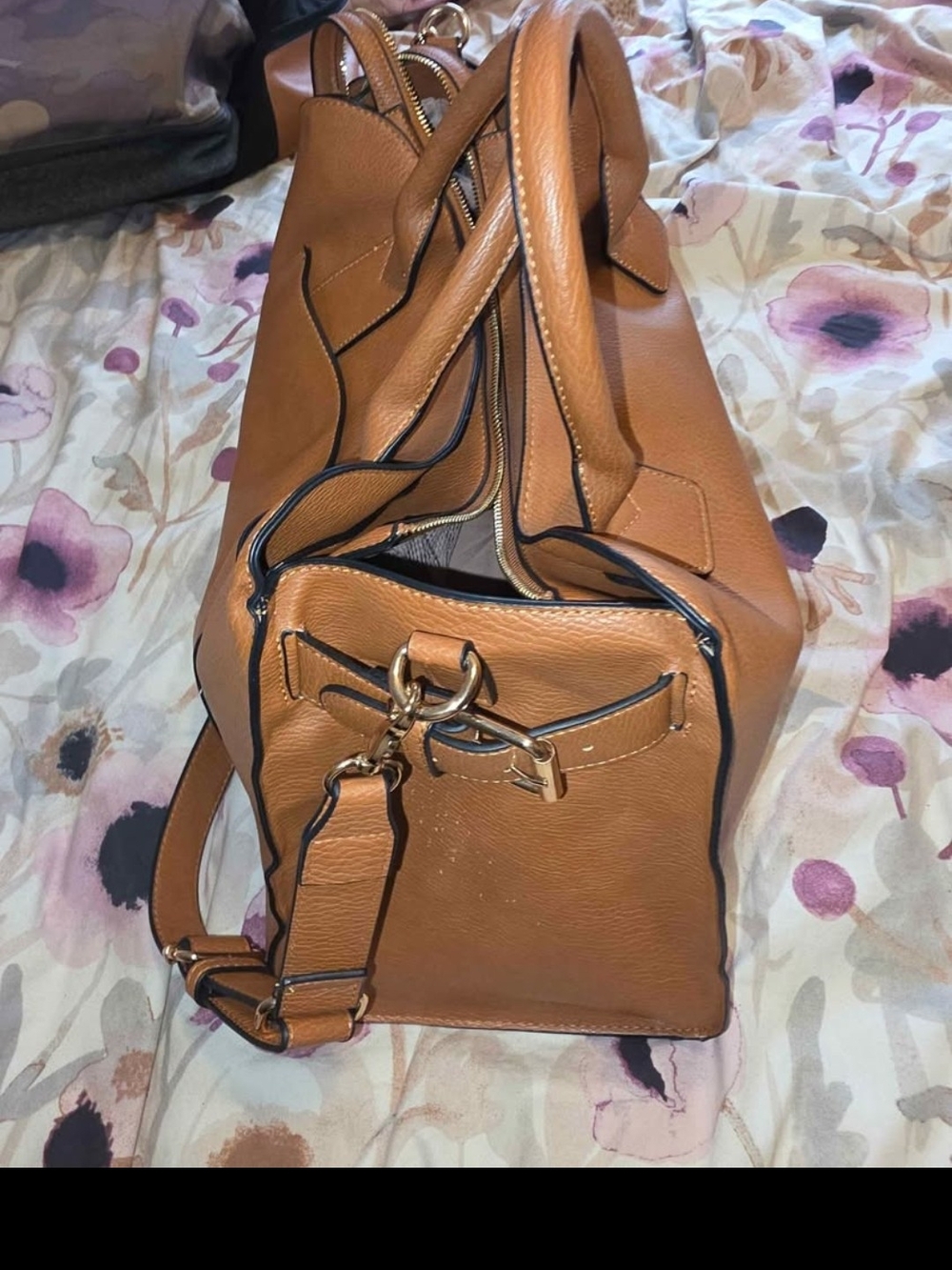Poppy & Peonies Cognac Uptown Tote - Picture 5 of 7